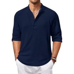 Zartha Men's Cotton Casual Kurta Shirt, Full Sleeve Short Straight Kurta Shirt for Men