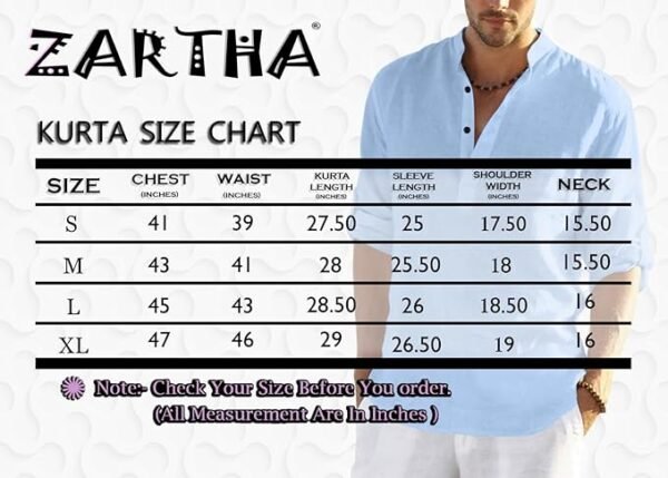 Zartha Men's Cotton Casual Kurta Shirt, Full Sleeve Short Straight Kurta Shirt for Men - Image 6