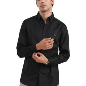 Andamen Men's Semi Formal Slim Fit Shirt (Black)