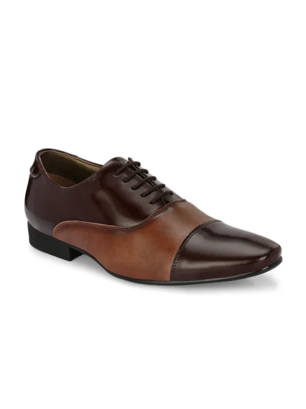 Hitz Men's Brown Leather Lace-up Party Wear Shoes - Image 2
