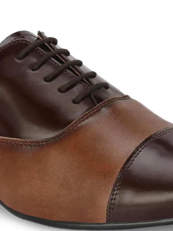 Hitz Men's Brown Leather Lace-up Party Wear Shoes - Image 4