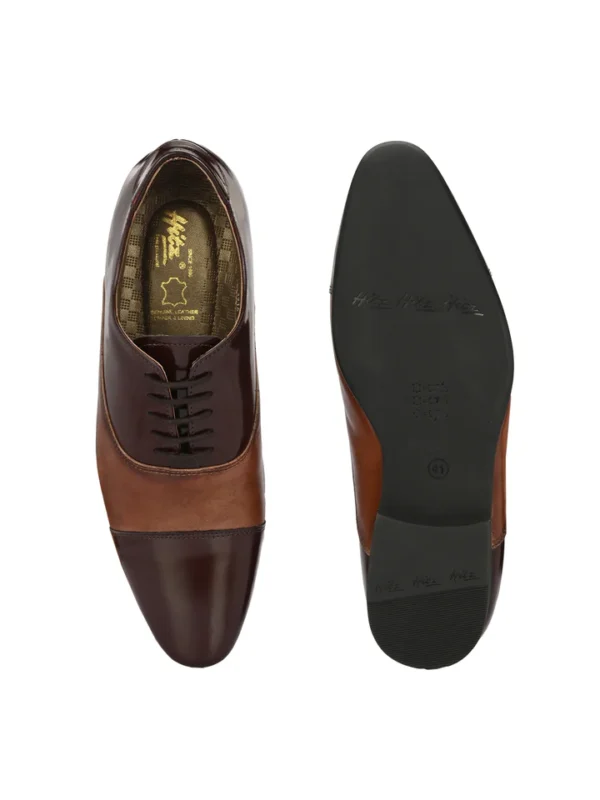 Hitz Men's Brown Leather Lace-up Party Wear Shoes - Image 7
