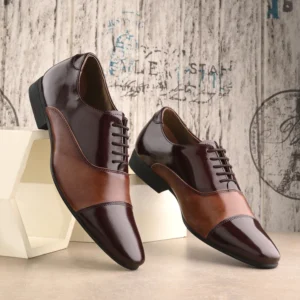 Hitz Men's Brown Leather Lace-up Party Wear Shoes
