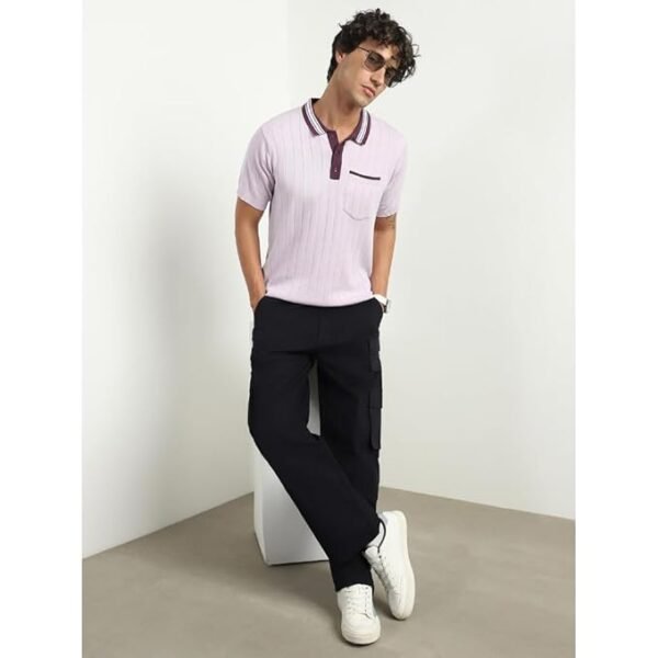 Cotton Contrast Collar Textured Relaxed Fit | Half-Sleeve Polo for Men - Image 6