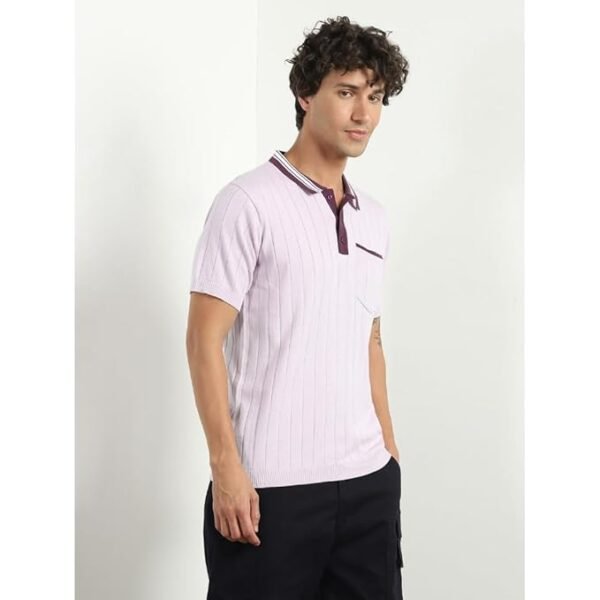 Cotton Contrast Collar Textured Relaxed Fit | Half-Sleeve Polo for Men - Image 4