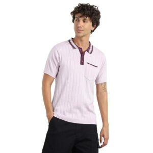 Cotton Contrast Collar Textured Relaxed Fit | Half-Sleeve Polo for Men