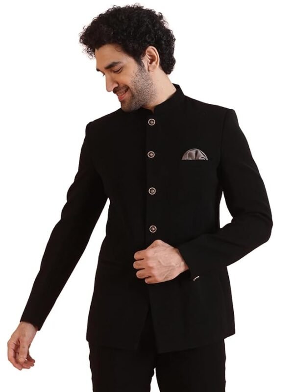 KISAH Men's Black Solid Jodhpuri Bandhgala - Image 2