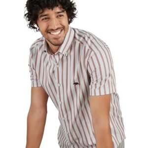 Andamen Men's Pink Cotton Stripe Regular Fit Shirt