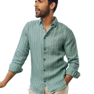 Andamen Men's Linen Button Collar Shirt (Green)