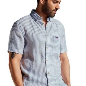Andamen Men's Linen Slim Fit Half Sleeve Shirt (Violet)
