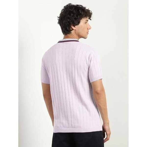 Cotton Contrast Collar Textured Relaxed Fit | Half-Sleeve Polo for Men - Image 3