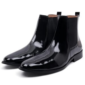 OZANO Italian Cut Black Patent Chelsea Boots for Men |