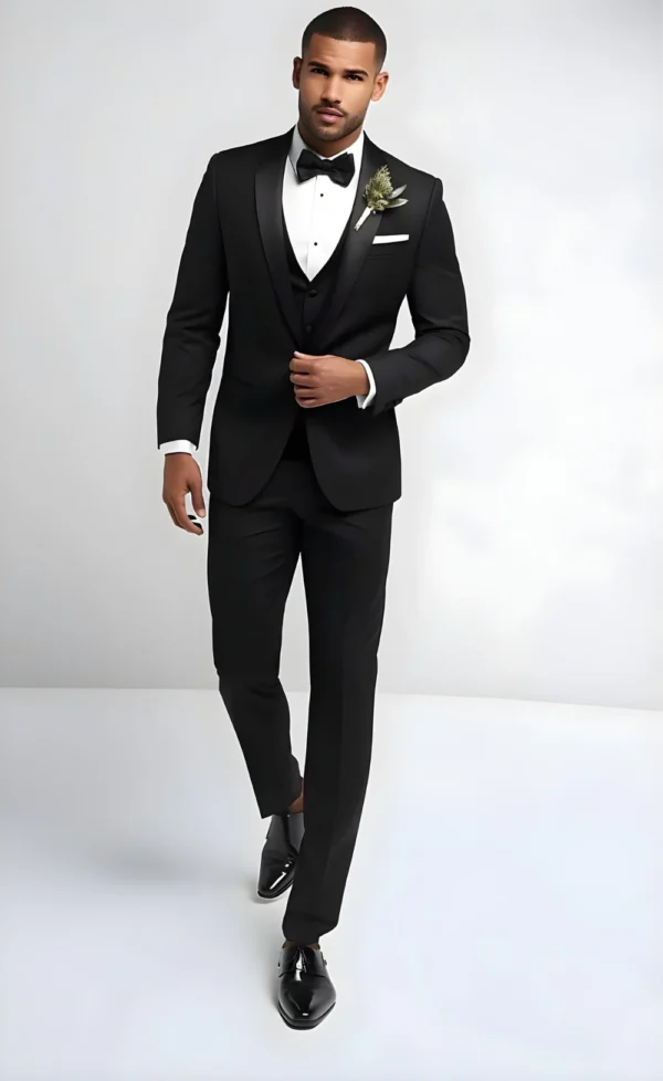 Men's Classic Black Shawl Lapel 3-Piece Tuxedo