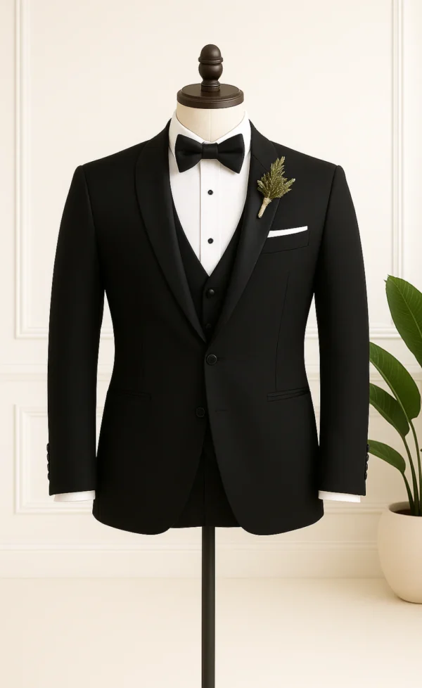 Men's Classic Black Shawl Lapel 3-Piece Tuxedo - Image 5