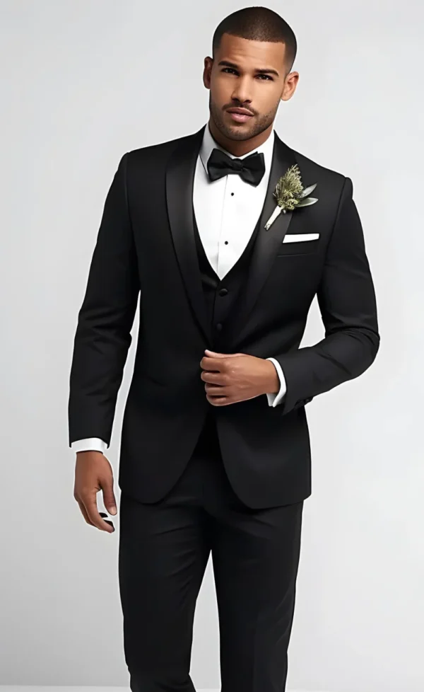 Men's Classic Black Shawl Lapel 3-Piece Tuxedo - Image 2
