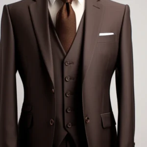 Sophisticated Formal Chocolate Brown Three Piece Suit for Men