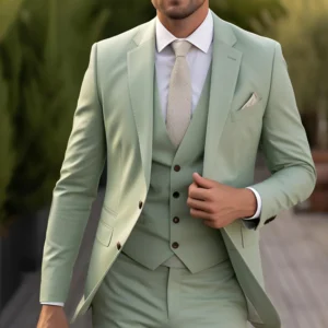 Classic Sage Green Three-Piece Suit for Men