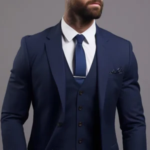Classic Navy Blue Men's Three-Piece Notch Lapel Suit -