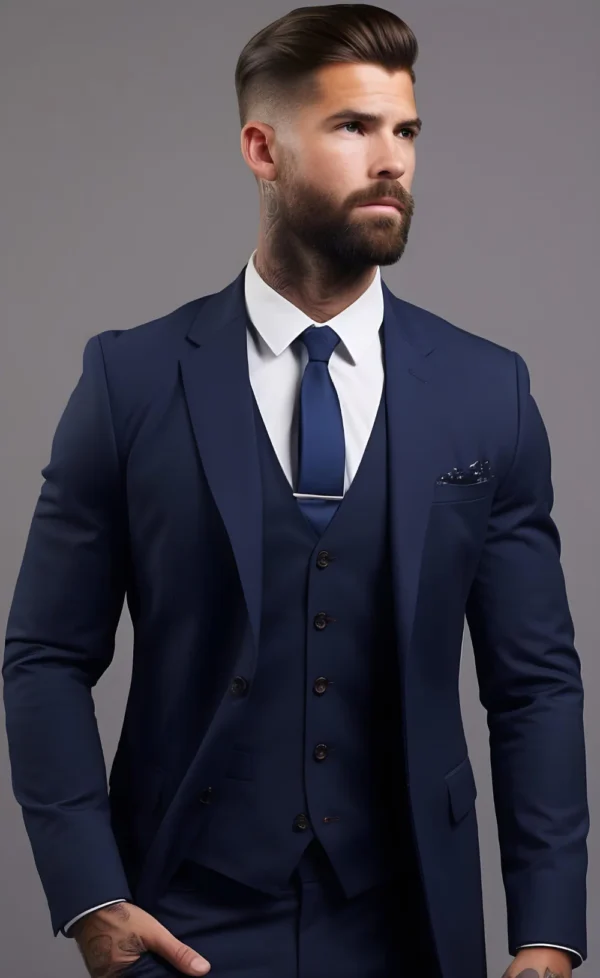 Classic Navy Blue Men's Three-Piece Notch Lapel Suit -