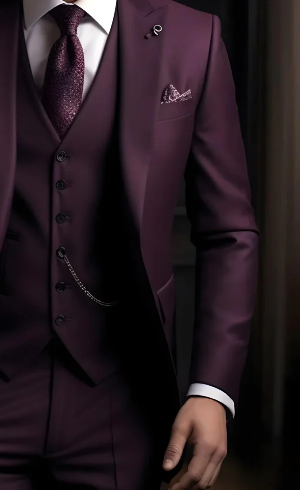 Elegant Men's Purple Three-Piece Suit - Image 2