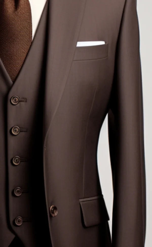 Sophisticated Formal Chocolate Brown Three Piece Suit for Men - Image 2