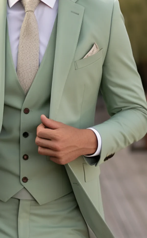 Classic Sage Green Three-Piece Suit for Men - Image 2