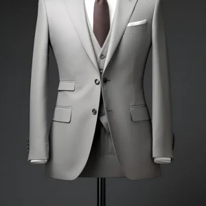 Modern Elegance: Men's Light Grey Three-Piece Suit