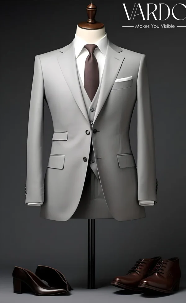 Modern Elegance: Men's Light Grey Three-Piece Suit