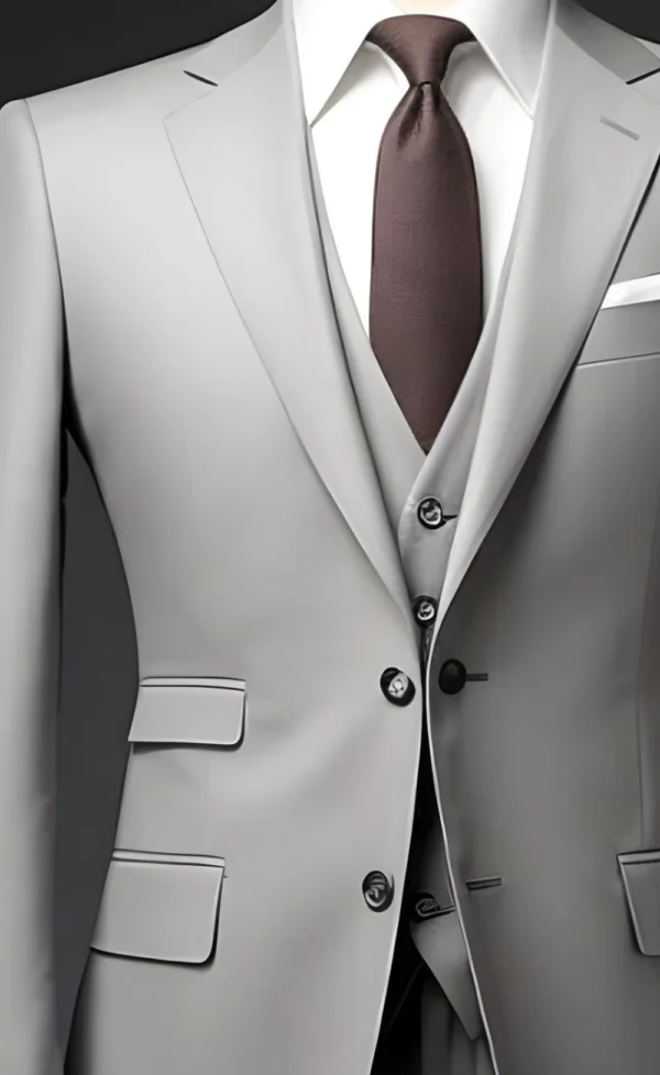 Modern Elegance: Men's Light Grey Three-Piece Suit - Image 2