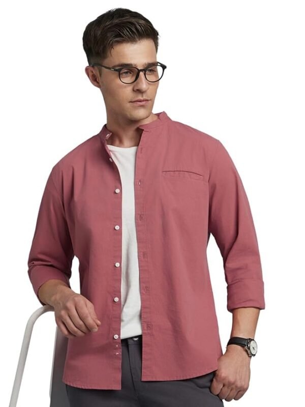 Men Slim Fit Solid Spread Collar Casual Shirt
