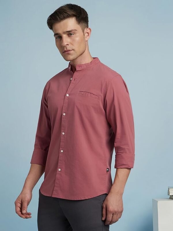 Men Slim Fit Solid Spread Collar Casual Shirt - Image 5