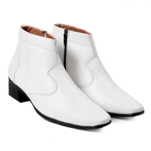 Men's Height Chelsea Formal White Leather Boots