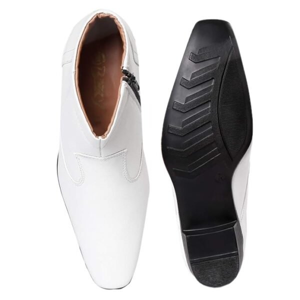 Men's Height Chelsea Formal White Leather Boots - Image 4