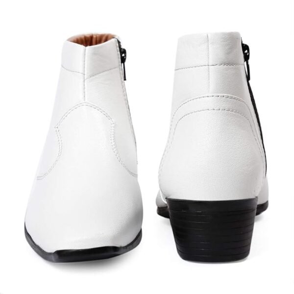Men's Height Chelsea Formal White Leather Boots - Image 5