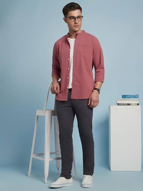 Men Slim Fit Solid Spread Collar Casual Shirt - Image 2