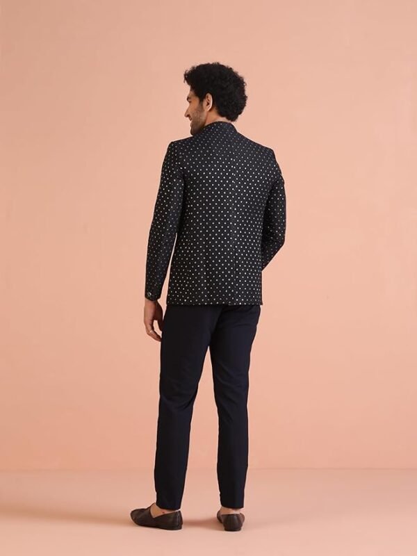 KISAH Men's Jodhpuri Bandhgala-Blazer Trouser Set, Navy Blue Silk - Image 3