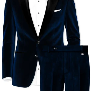 Noctivell-Cinder Blue Velvet Peak Lapel Tuxedo Suit