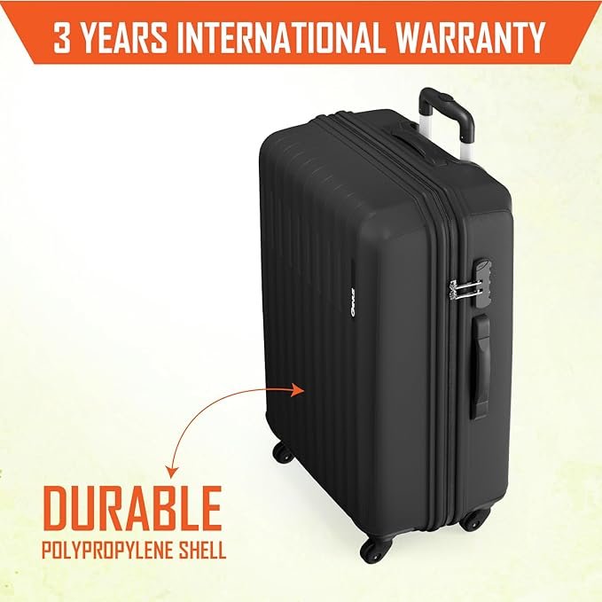 Close-up of a blue suitcase with FlowMotion 8-wheel spinner system, highlighting ultra-quiet 360° wheels